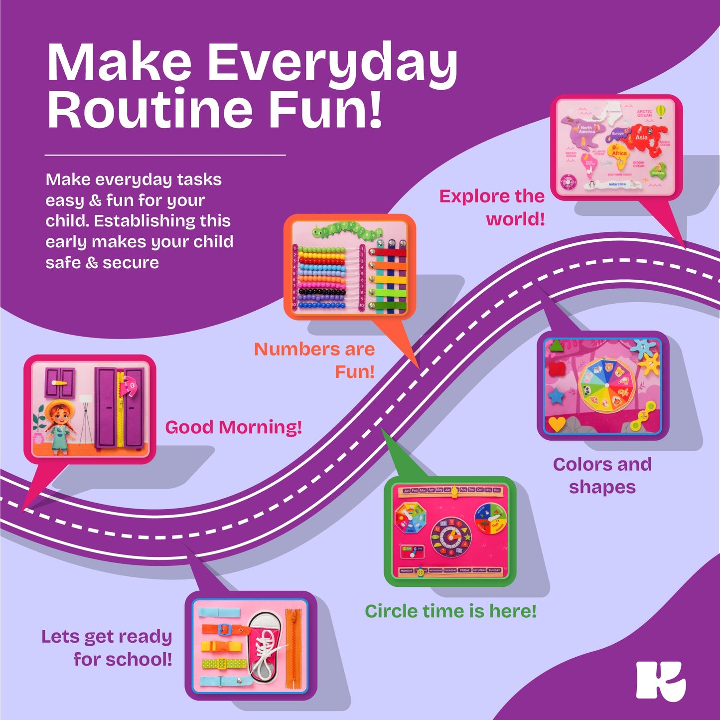 Montessori Busy Board Book- Travel Busy Board Books for Kids - Sensory Board Educational Activities for Learning Fine Motor Skills - Toddler Busy Board Book