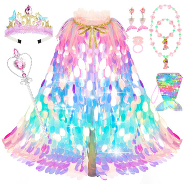 Princess Dress Up Toys Princess Dress Up Clothes Rainbow Mermaid Cape Kit 9 Pcs Gift Set For Little Girls 3-8 Years Old, Great G