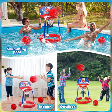 Eaglestone Pool Basketball Hoop,Kids Swimming Pool Basketball Hoop Set With Backboard,3 Balls &Pump For Summer,Indoor Basketball Hoop For Toddler,Pool Games Toys For Kids Adults Ages 2-4 3-5 6-8 12