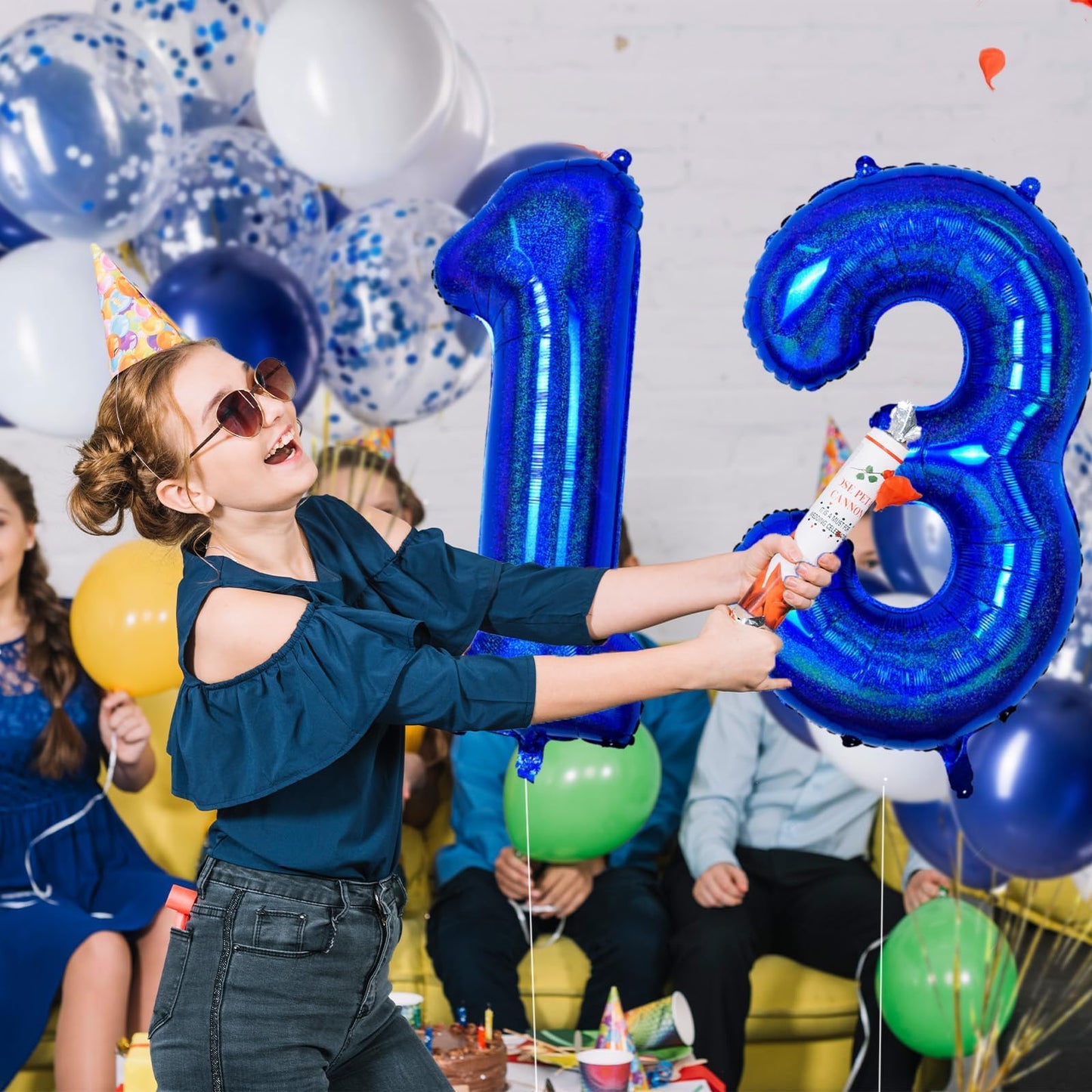 Number 13 Balloon 40 Inch, Dark Blue Big Number Balloon, Giant Foil 13 Balloons Number, Laser Blue Helium Birthday Balloons For