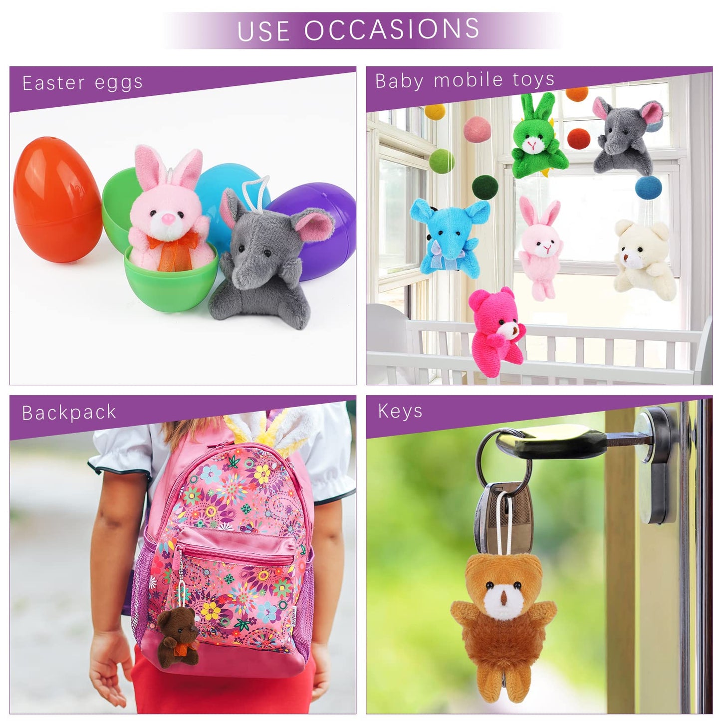 Fovths 48 Pieces Mini Plush Animals Toys Set Lovely Small Stuffed Animal Keychain Decor For Easter Hunts, Party Favors, Carnival