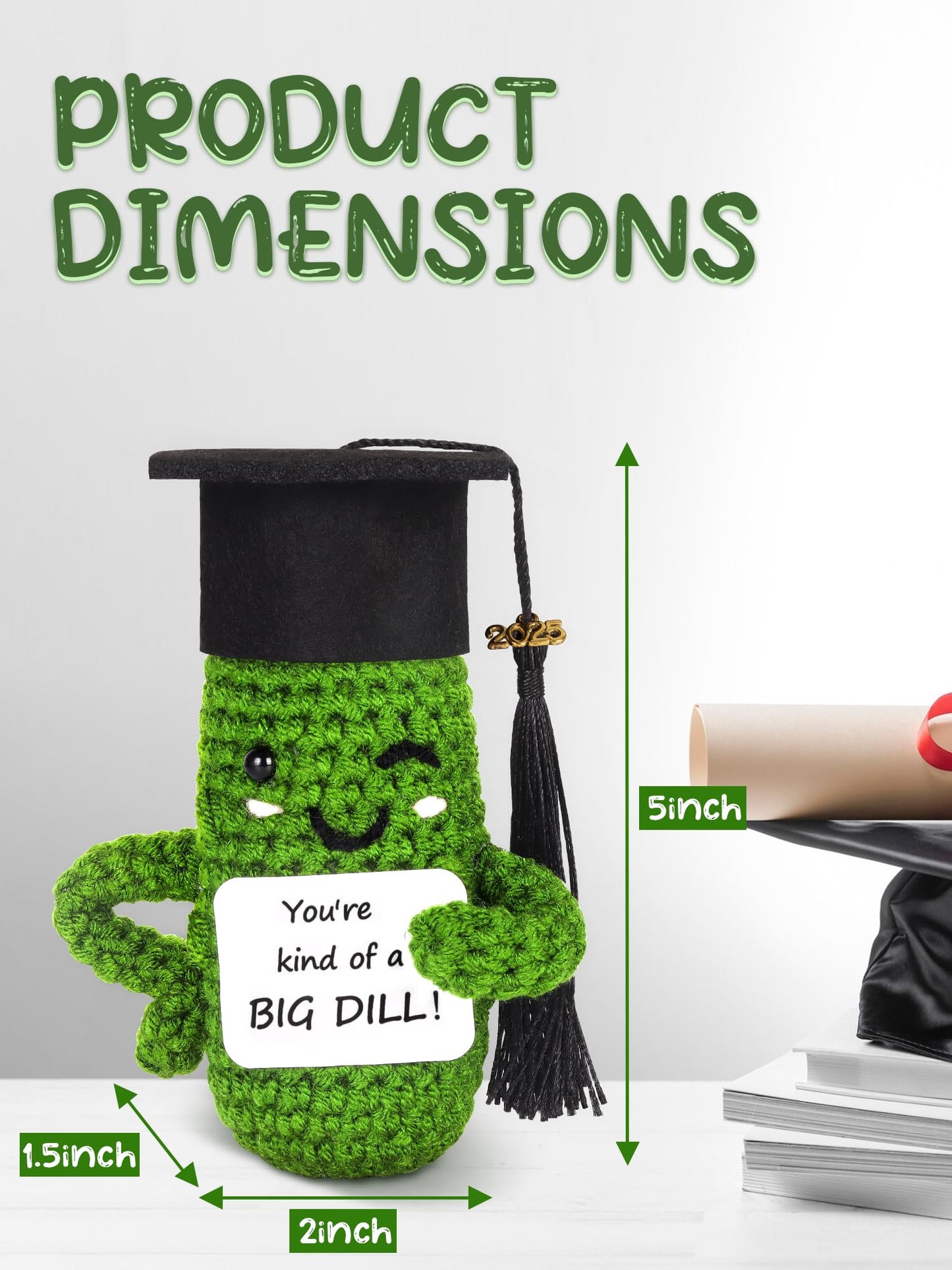 Primo Lines 2025 Graduation Gift - Handmade Crochet Emotional Support Pickle Doll with Cap  4.73 Cute Knitted Potato Plushie  Unique Keepspirit-inspired flavor for Graduates  Friends & Anxiety Relief