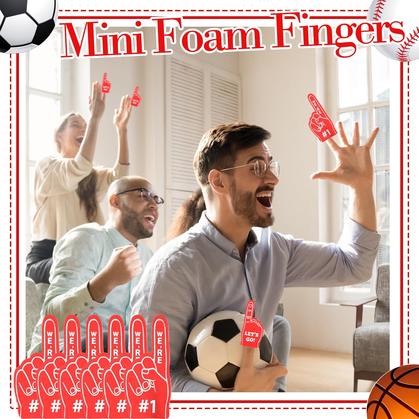 SEEVOR 12pcs Foam Finger Mini Foam Fingers 5 Inch Cheerleading Foam Finger For Sports Events Games Themed Birthday Party (Red)