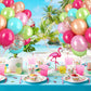 Tropical Party Balloons, 60 Pcs Hawaii Balloons, 12 Inch Hot Pink Teal Blue Latex Balloons Pearl Rose Gold Confetti Balloons For