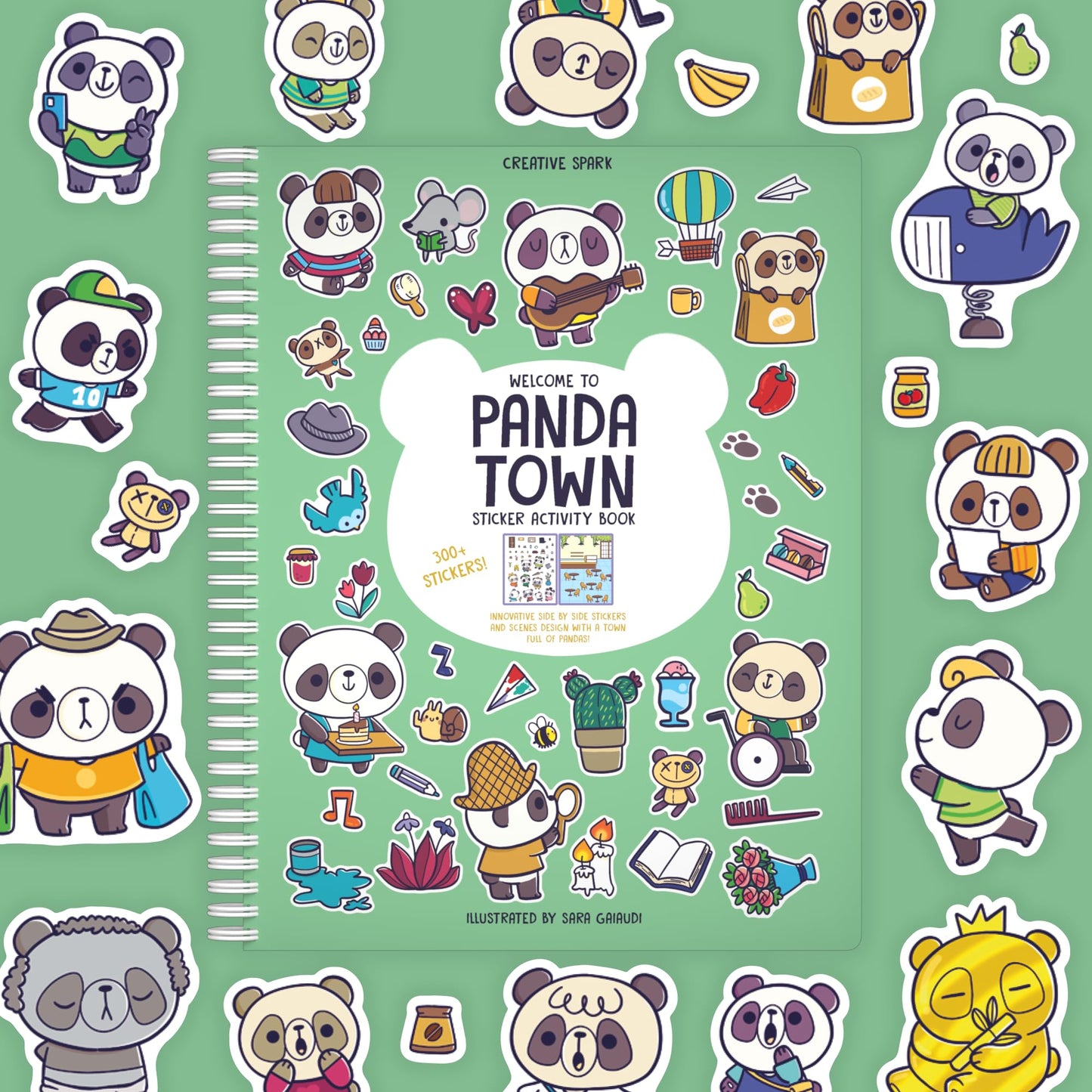 Cupkin Panda Town Sticker Book Activity For Kids, Toddler Airplane Travel Essentials, 300+ Stickers For Kids 8 Scenes + Coloring