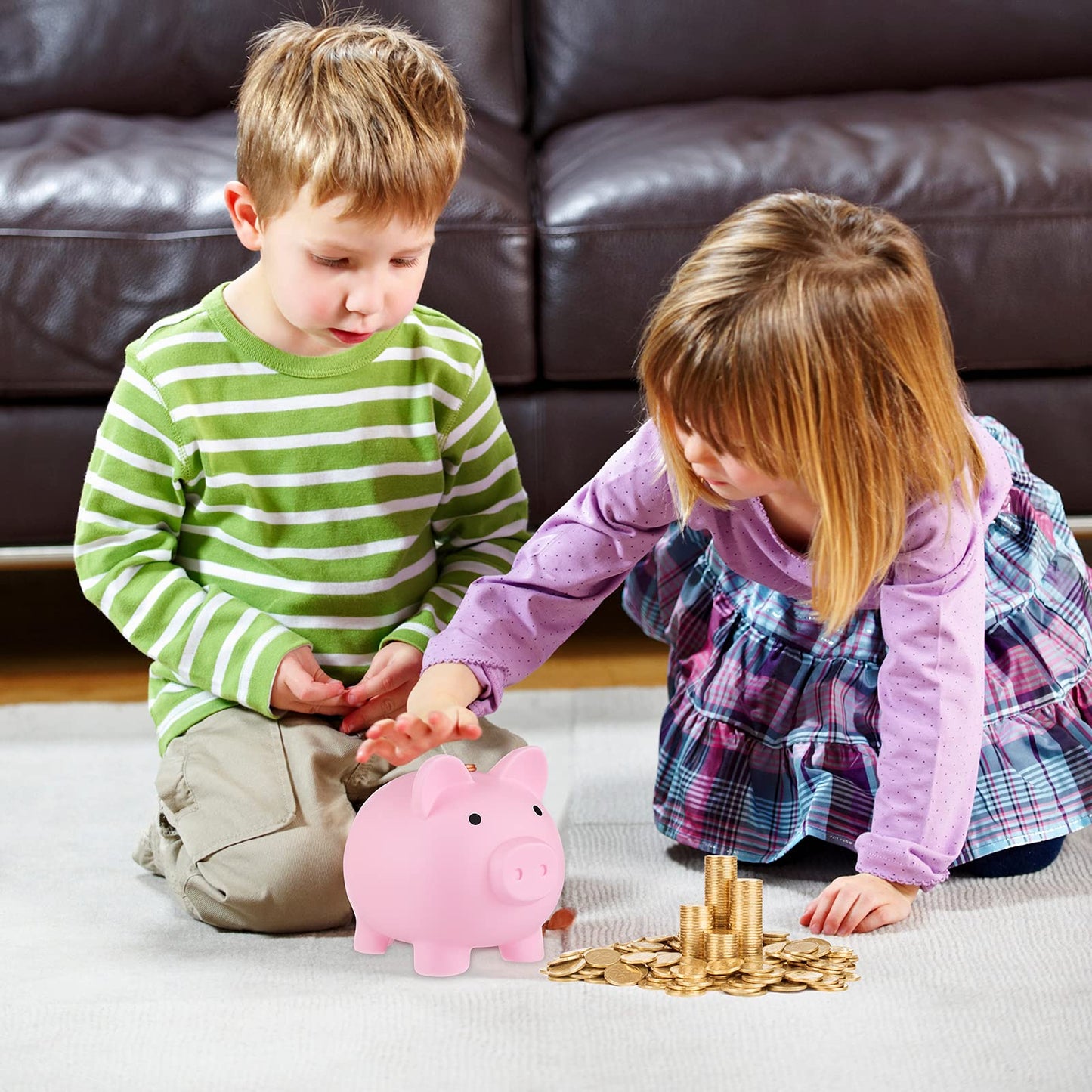 Gadiedie 2Pcs Piggy Banks, Cute Plastic Pig Money Box, Piggy Bank For Girls And Boys, Unbreakable Plastic Coin Bank Fun Gifts Fo