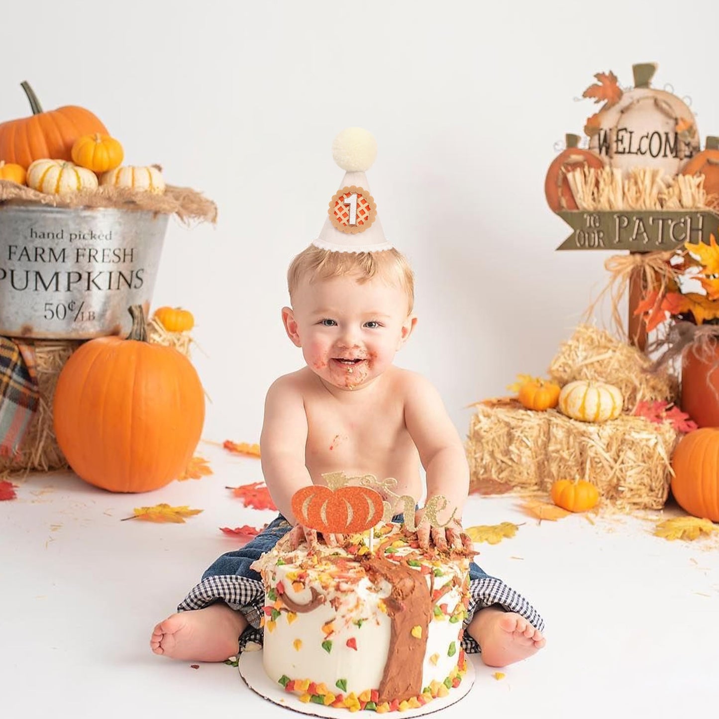 Agkvw Pumpkin Pie 1st Birthday Hat - Thanksgiving Birthday decorations, Cute as Pie Bday Decor, Rustic Fall One Bday Outfit Acce