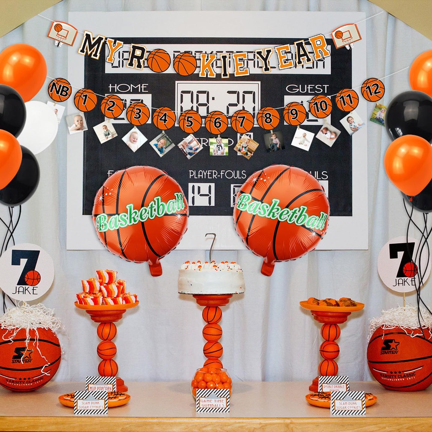 Basketball 1st Birthday Party Supplies, MY ROOKIE YEAR Birthday Banner Decorations, First Photo Banner and 35 Pcs Balloons for B