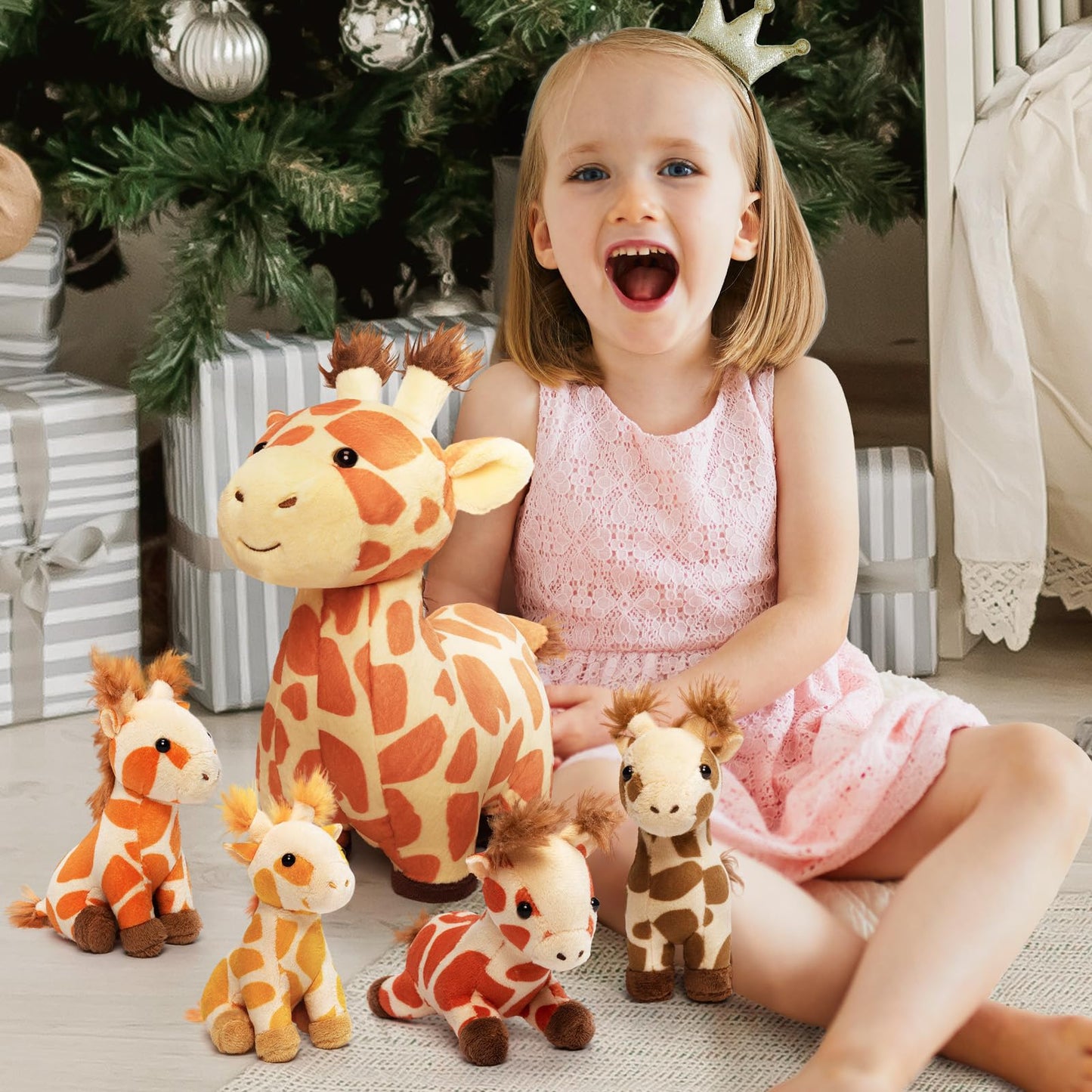 Ouozzz Giraffes Stuffed Animals With Babies Inside Plush Toys Set Mommy And 4 Little Giraffes Babies - Gift Present Toys For Gir