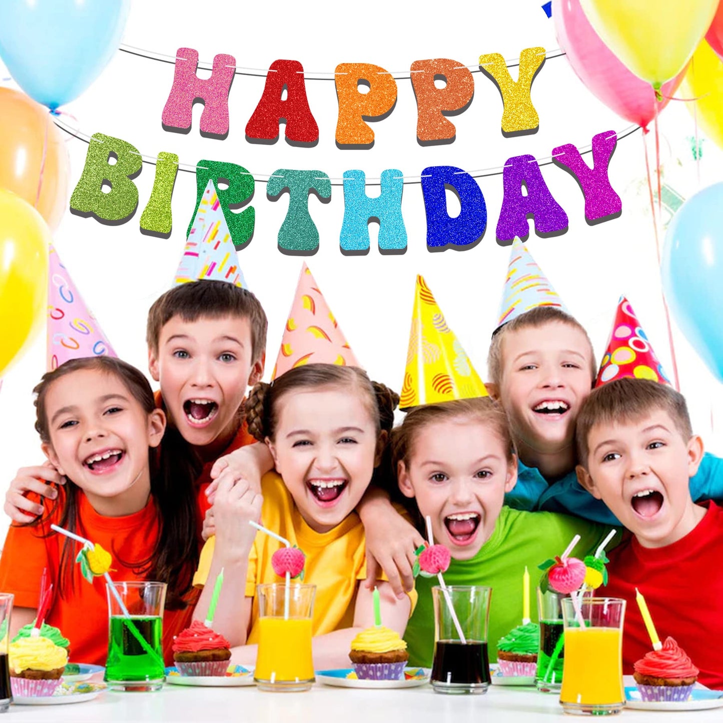 Pre-Strung Rainbow Happy Birthday Banner - No Diy - Colorful Rainbow Birthday Party Banner Decorations, Colorful Glitter Birthda