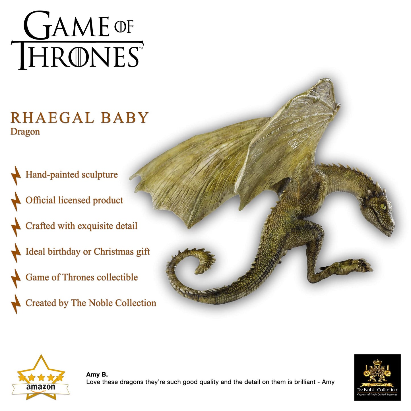The Noble Collection Rhaegal Dragon Sculpt - Multi Coloured Resin, One Size, Model NN0073