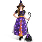 Spooktacular Creations Light Up Purple Witch Costume With Broom For Toddler Girls, Fairy Tale Witch Halloween Costume Dress Up (Small (5-7 Yr))