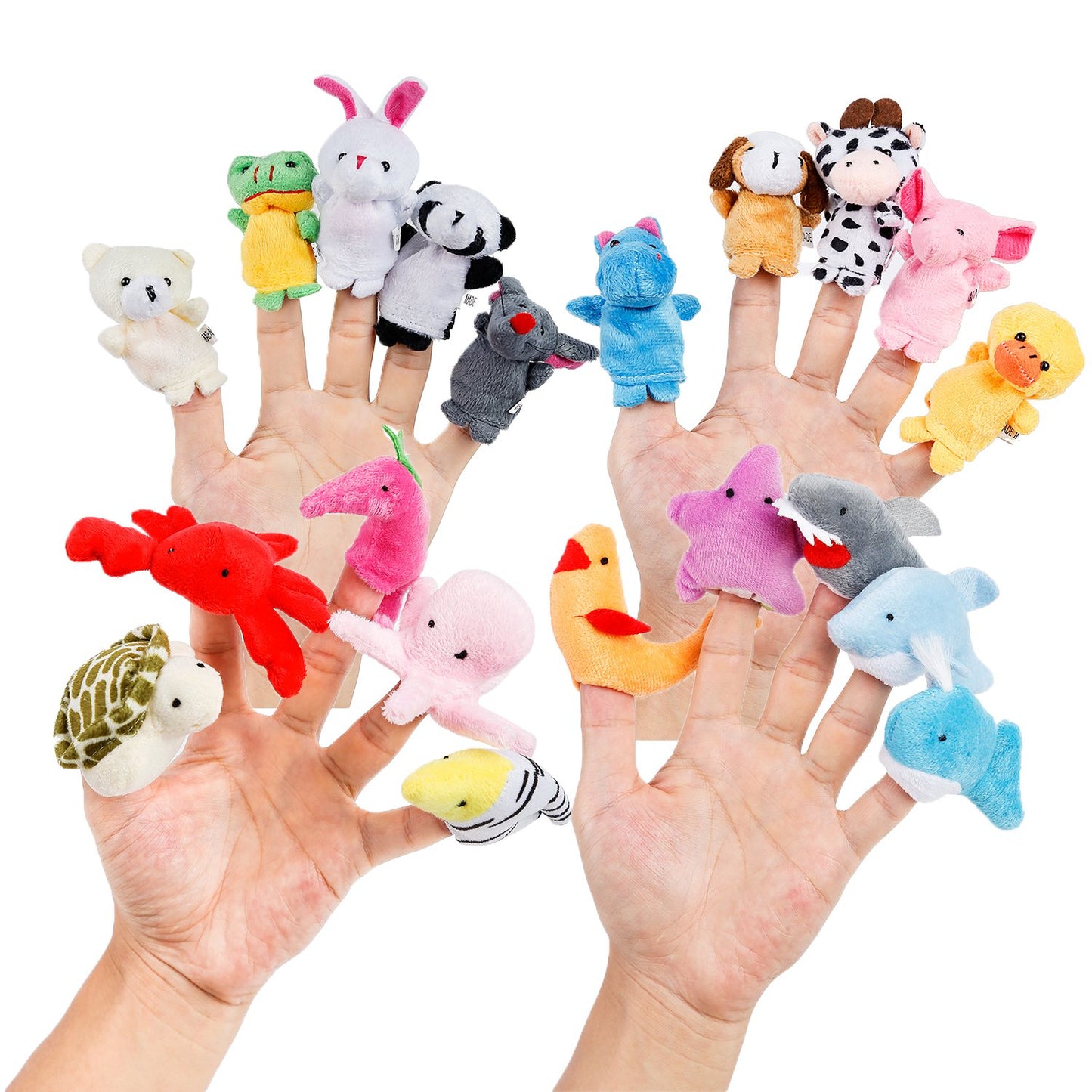 Oiuros 20Pcs Different Cartoon Animal Finger Puppets Soft Velvet Dolls Props Toys Easter Basket Stuffers