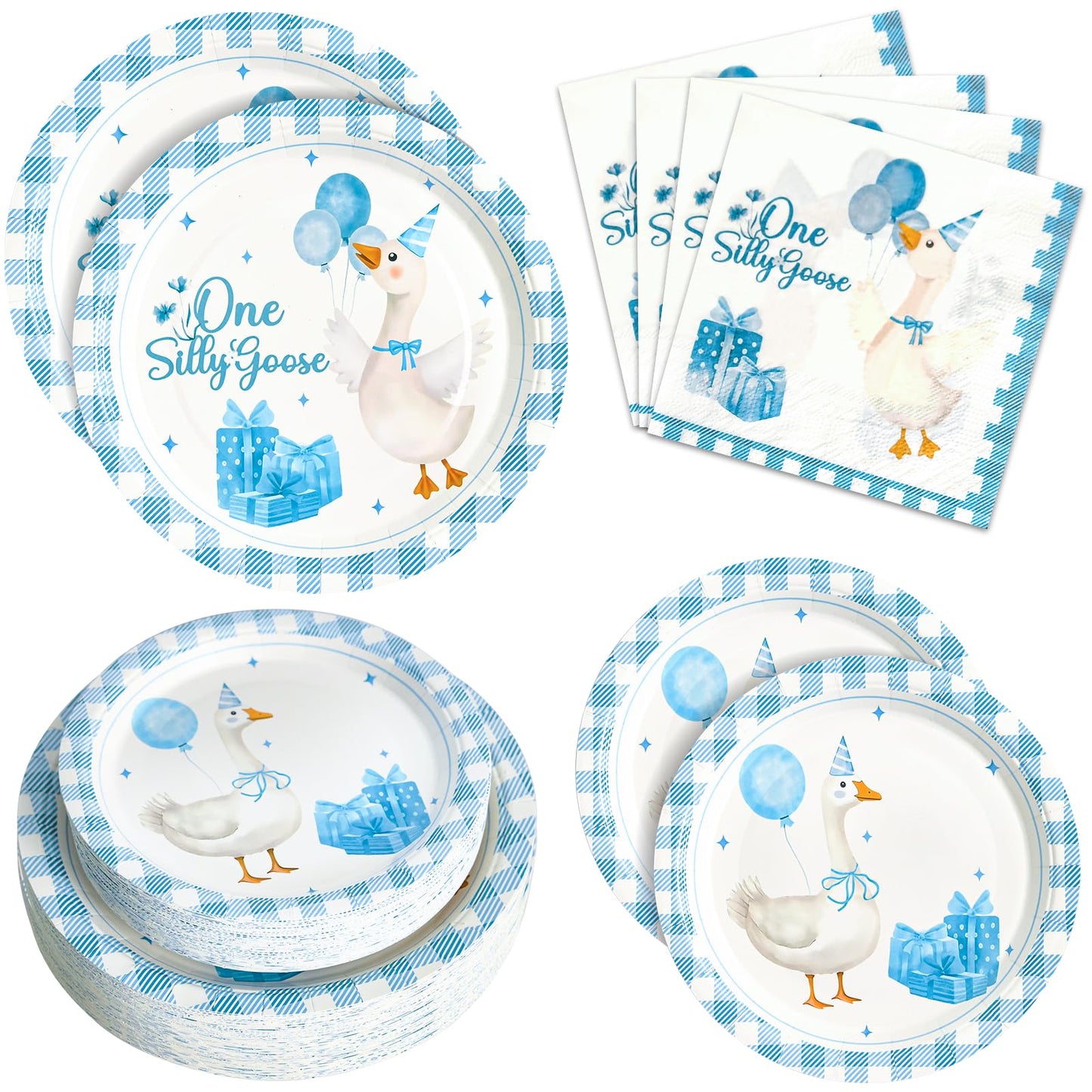 180PCS One Silly Goose Party Supplies Serve 60,Goose Theme Paper Plates and Napkins Kit for Baby Shower Birthday Party Decoratio