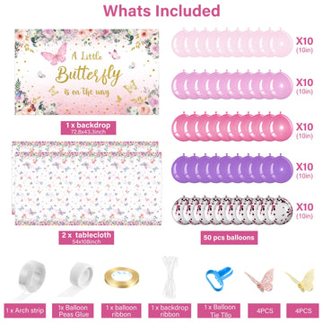 Butterfly Baby Shower Decorations Set A Little Butterfly Is On The Way Photography Backdrop Pink Purple Balloon Garland Arch Kit