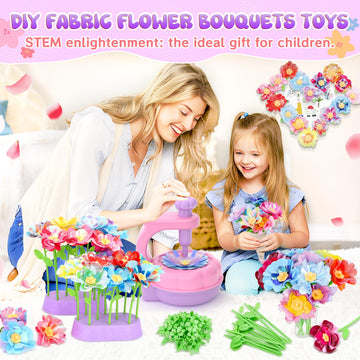 GirlsHome 300+PCS Fabric Flower Bouquets Toys, DIY Flower Crafts Kits for Kids, Arts and Crafts for Kids Ages 6-8 Girls, Flower
