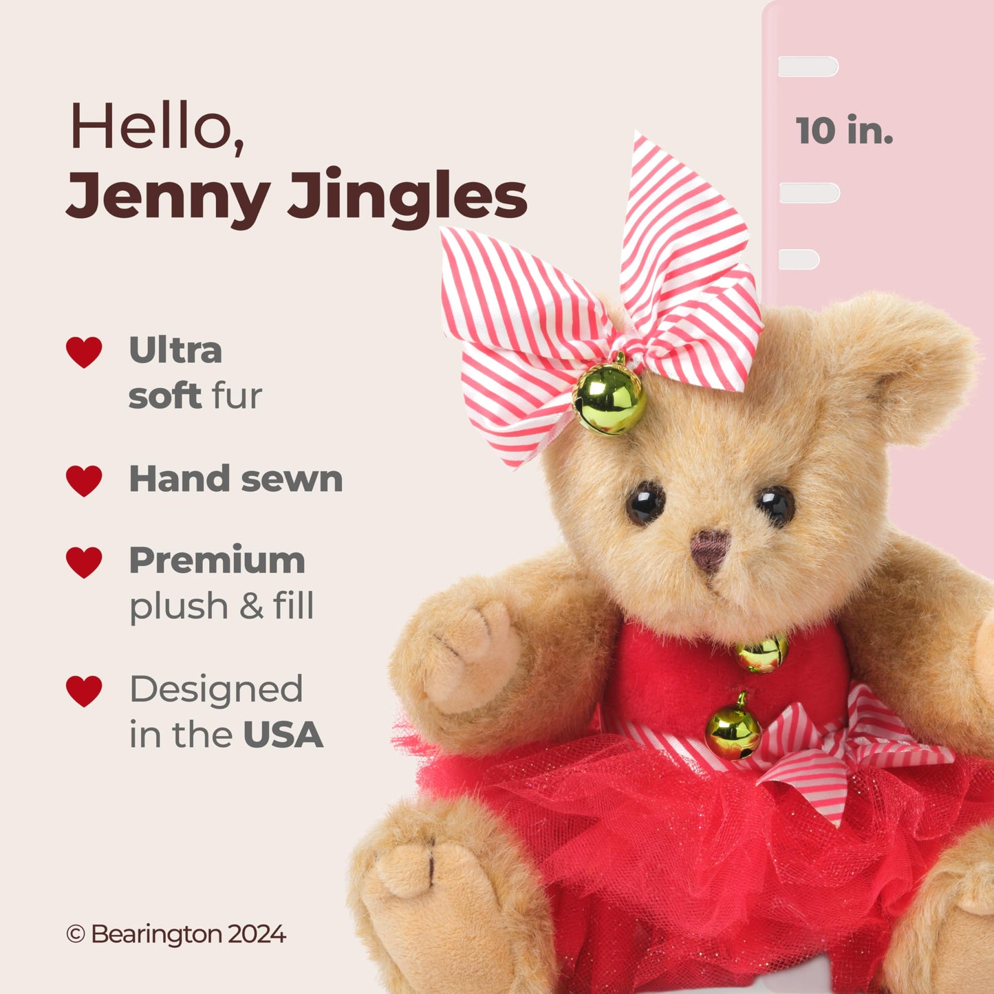 Bearington Jenny Jingles Christmas Ballerina Plush, 10 Inch Christmas Stuffed Animals For Kids, Ideal Christmas Teddy Bear Gift