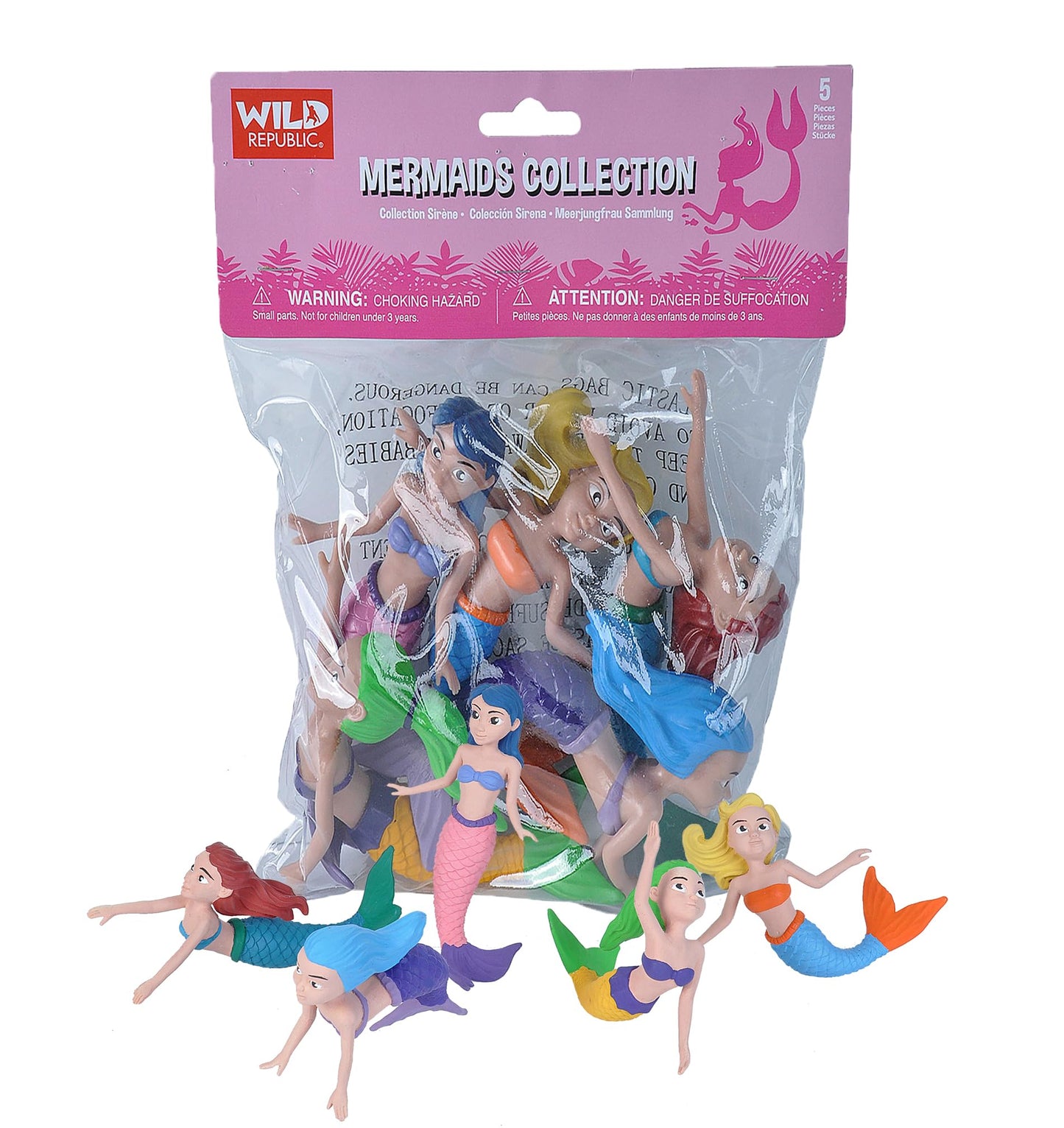 WILD REPUBLIC Mermaid Figurines 5-Piece Collection, Plastic Bath Toys, Model 21510, Gift for Girls, Color: Mermaid
