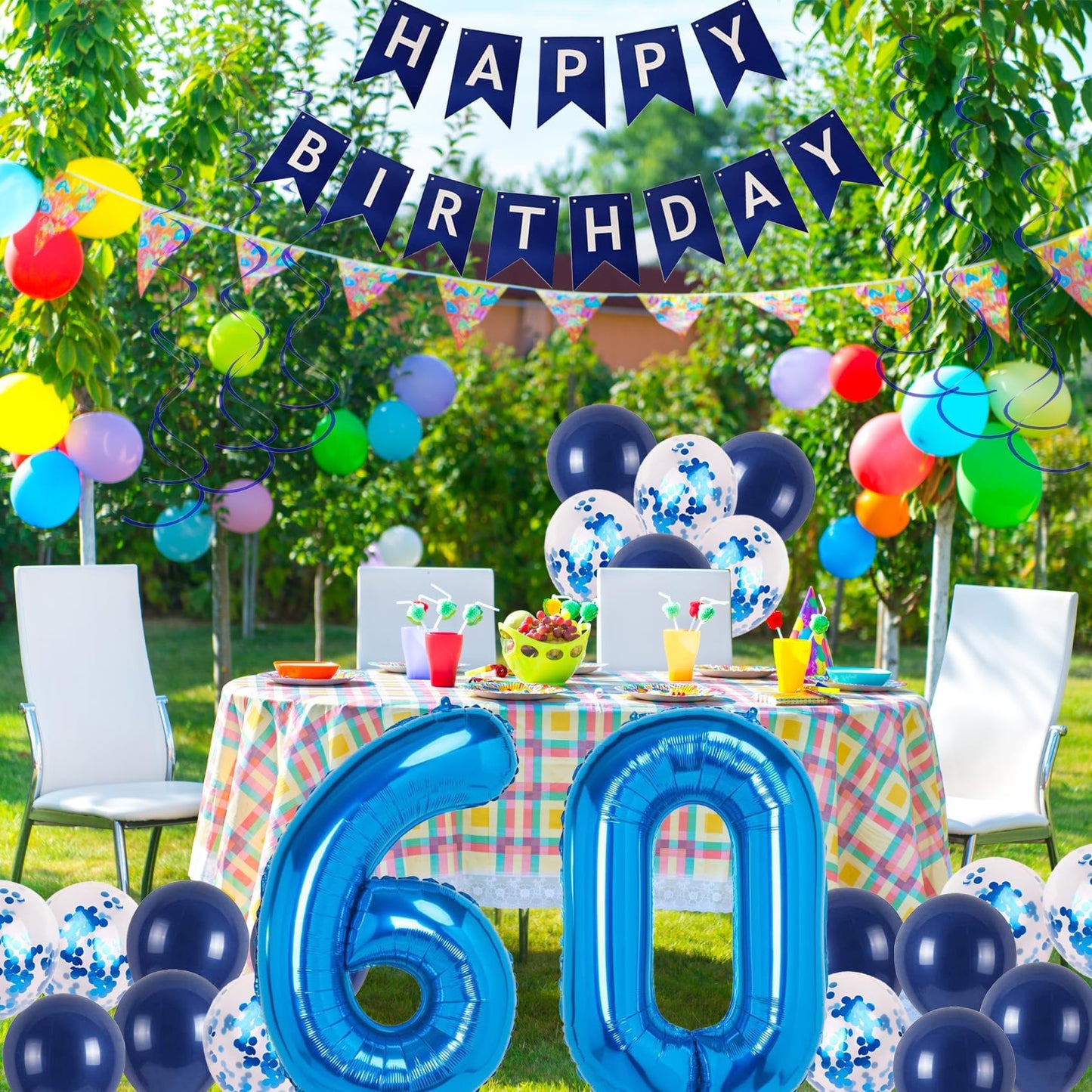 Naninuneno 60Th Blue Birthday Party Decorations For Boy Girl Men Women, Happy 60 Birthday Balloons Supplies With Happy Birthday