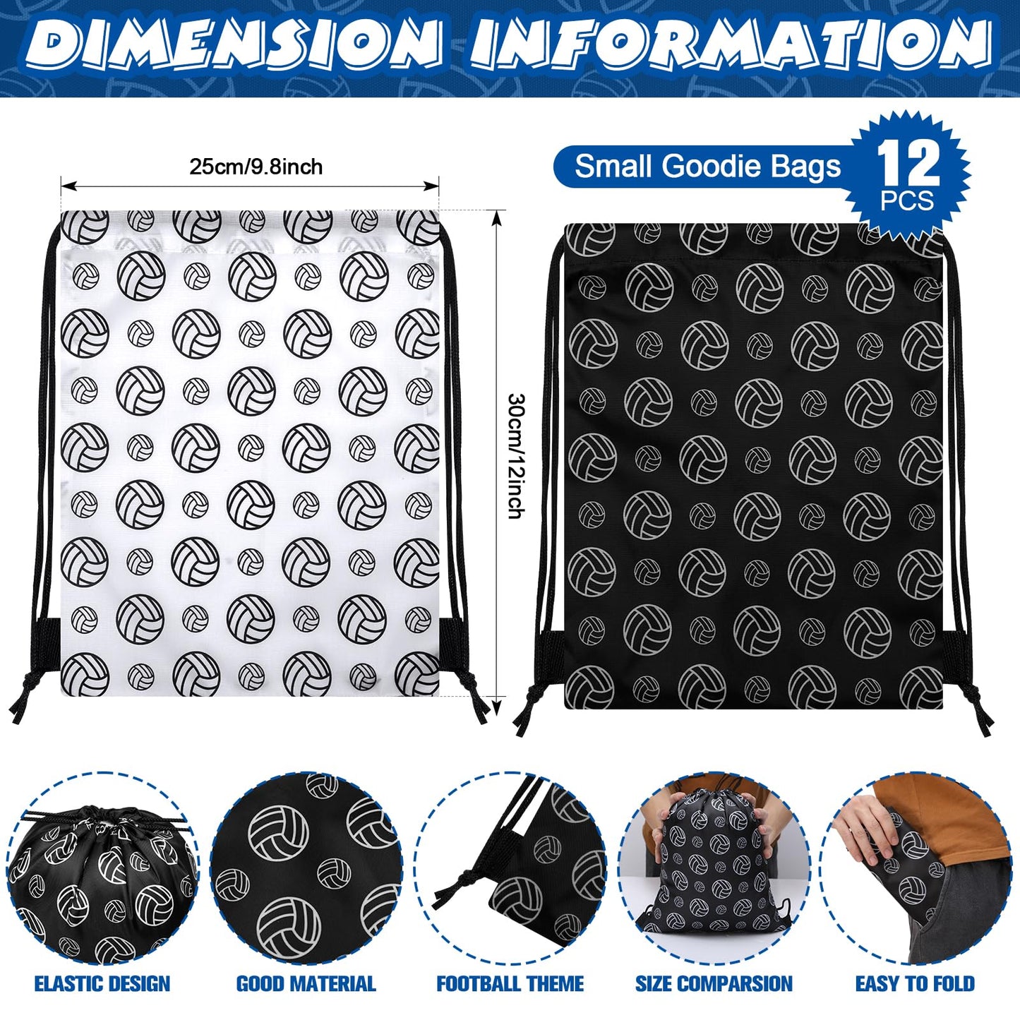 Poen 48 Pcs Volleyball Party Favors Include 12 Drawstring Backpack 12 Mini Volleyball 12 Keychain 12 Wax Thread Braided Bracelet