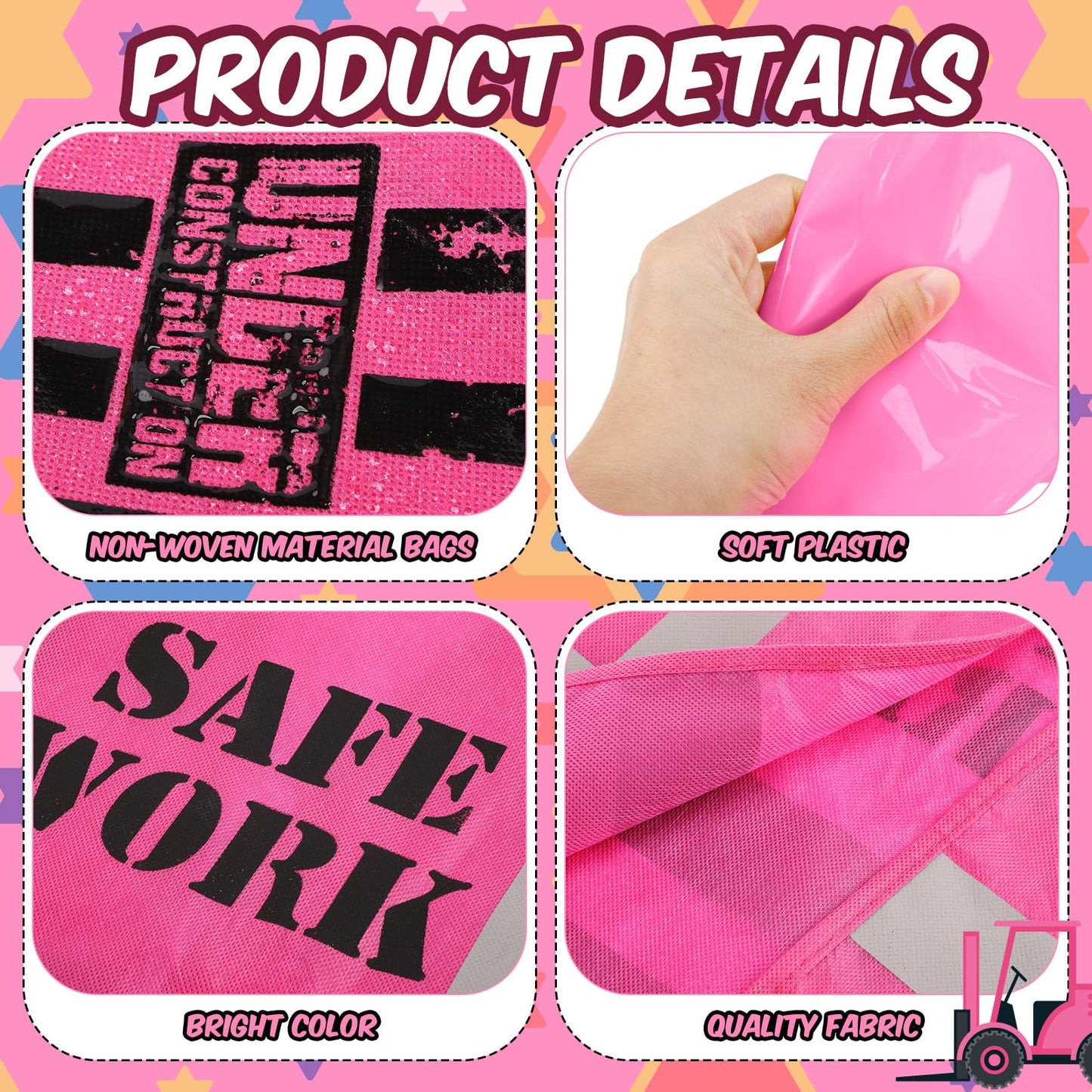 Satinior 24 Pcs Construction Dress Up Supplies Kids Costume Including Tote Bag Vest Construction Hat For Kids Age 3-8(Pink)