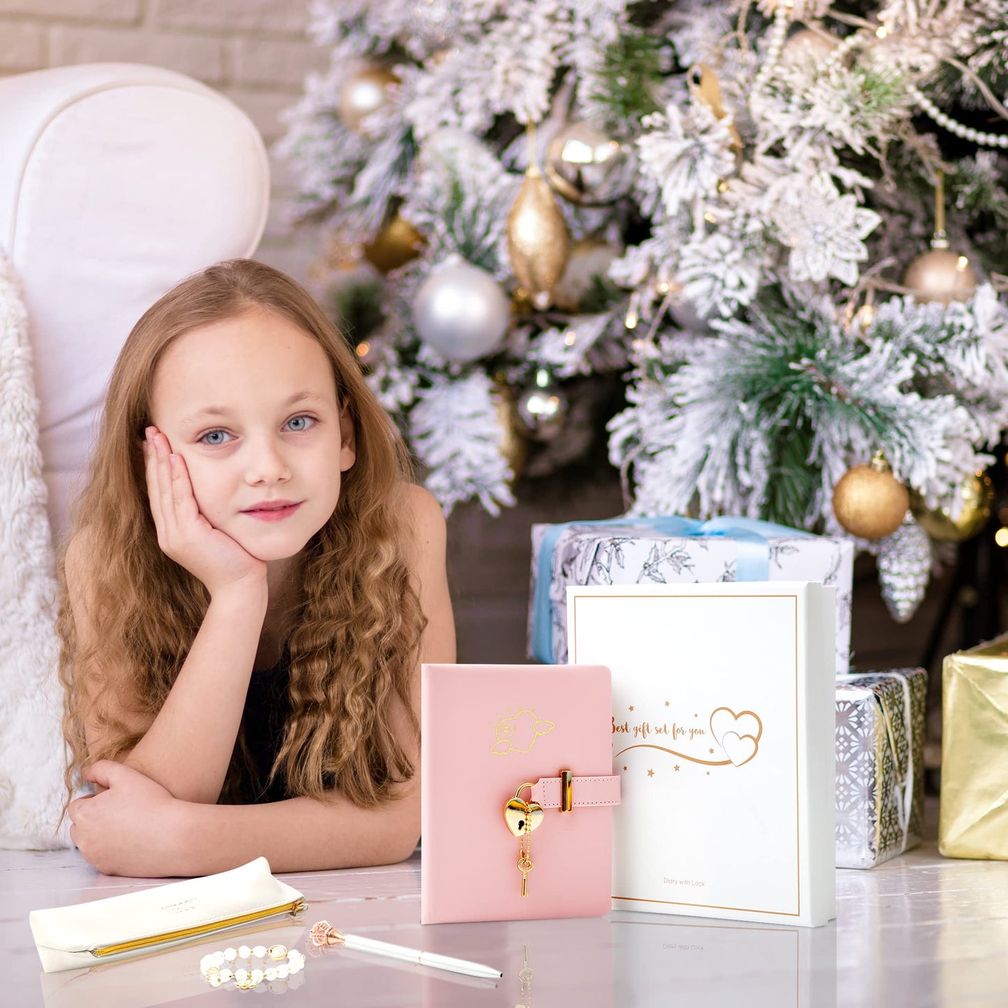 Diary With Lock For Girls - Birthday Gifts For Girls Ages 8 9 10 11 12 Year Old - Arts And Crafts For Kids - Journal Kit Includes: Pencil Case, Bracelet, Pen, Leather Journal For Teen Girls & Kids