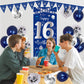 16Th Birthday Decorations For Boys Girls, Blue Silver Happy 16Th Birthday Decorations Door Banner 32'' Number 16 Foil Balloon 33