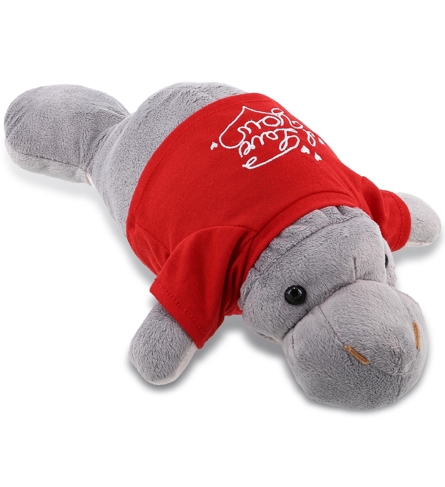 DolliBu I Love You Valentine Plush Wild Grey Manatee - Cute Soft Cuddly Stuffed Animal with Red Heart Shirt for Valentines Day  Birthday Present  Anniversary  Romantic Date - 15 Inches