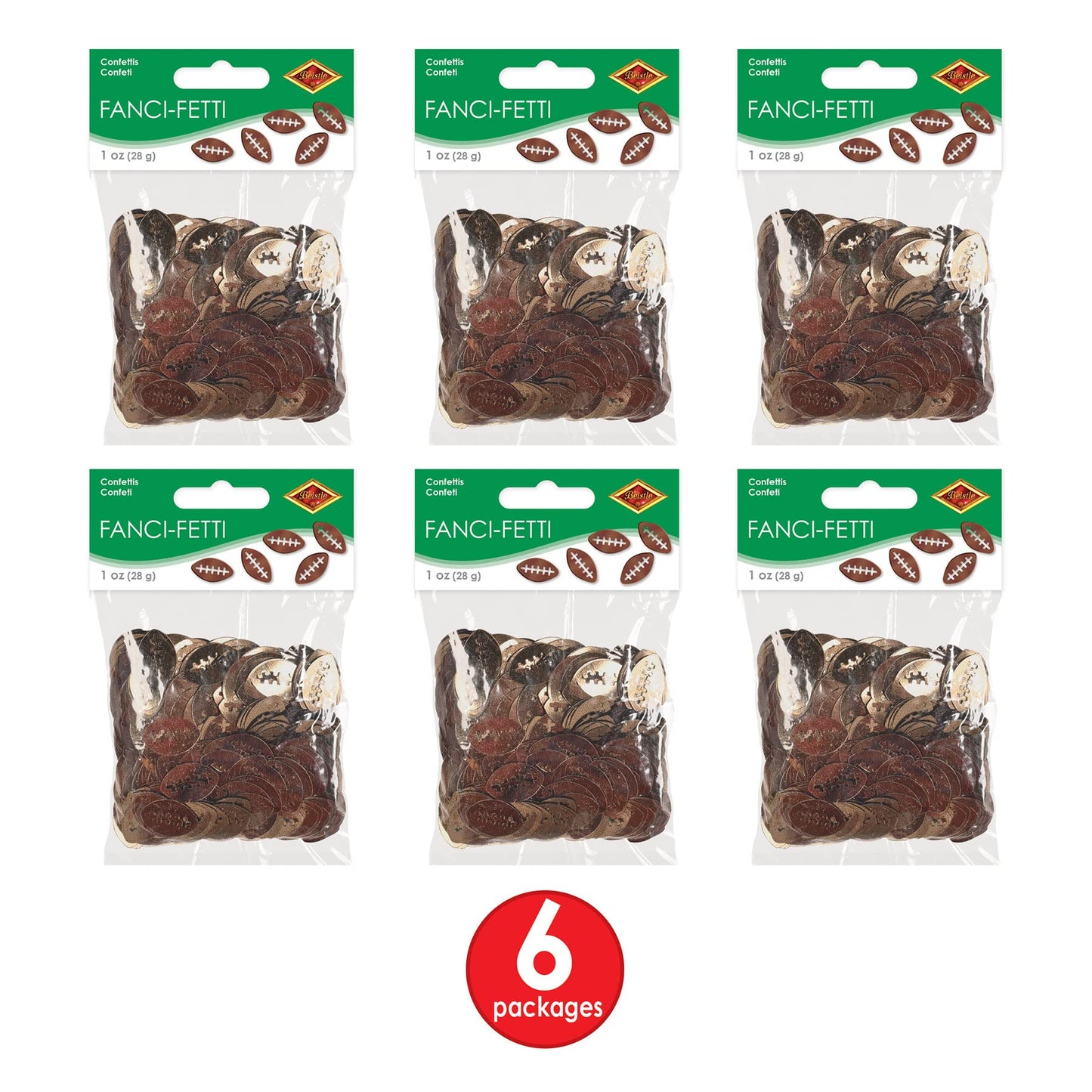 Beistle , 6 Packages Fanci-Fetti Footballs, 1 Ounce In Package, Total of 6 Ounces Confetti