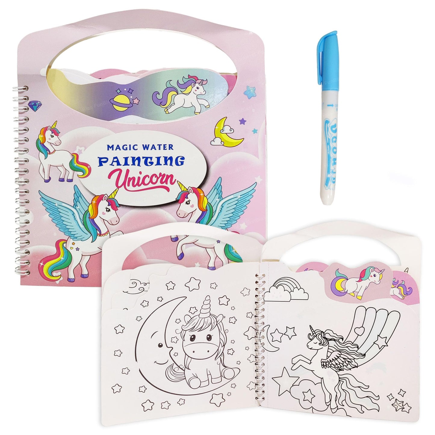 Funblast Magic Water Book For Kids - Cartoon Magic Water Painting Book With Magic Doodle Pen For Kids - Reusable Painting Scrap 