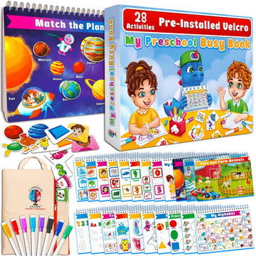 Curious 2 Learn Montessori Pre-Assembled Busy Book For Toddlers Ages 3 And Up, Pre K Preschool Learning Activities Book - Autism Sensory Learning & Education Toys Kindergarten Workbook (Blue)