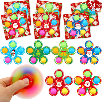 Scione Christmas Day Gifts For Kids, 24 Pack Christmas Fidget Spinner Bulk Pop Sensory Toy Christmas Party Favors For Kids, Classroom Exchange Gifts For Christmas Party Supplies Girls Boys