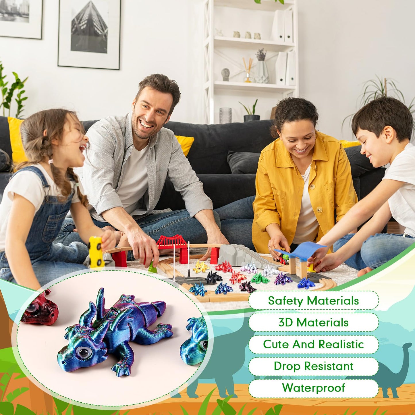 Honoson 12 Pcs 3D Printed Fidget Toy 3D Printed Chinese Dragon Small Animal Toy Flexible Cute Articulating Pet Stress Relief Fid