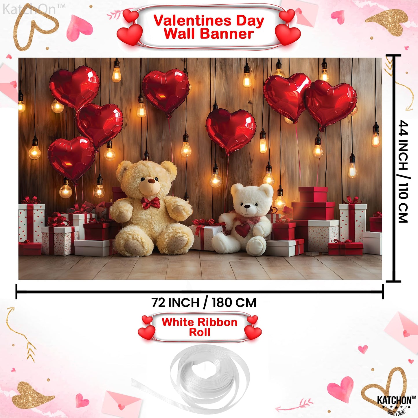 KatchOn, Valentines Day Backdrop - XtraLarge, 72x44 Inch | Valentines Backdrops for Photography | Happy Valentines Day Banner, V