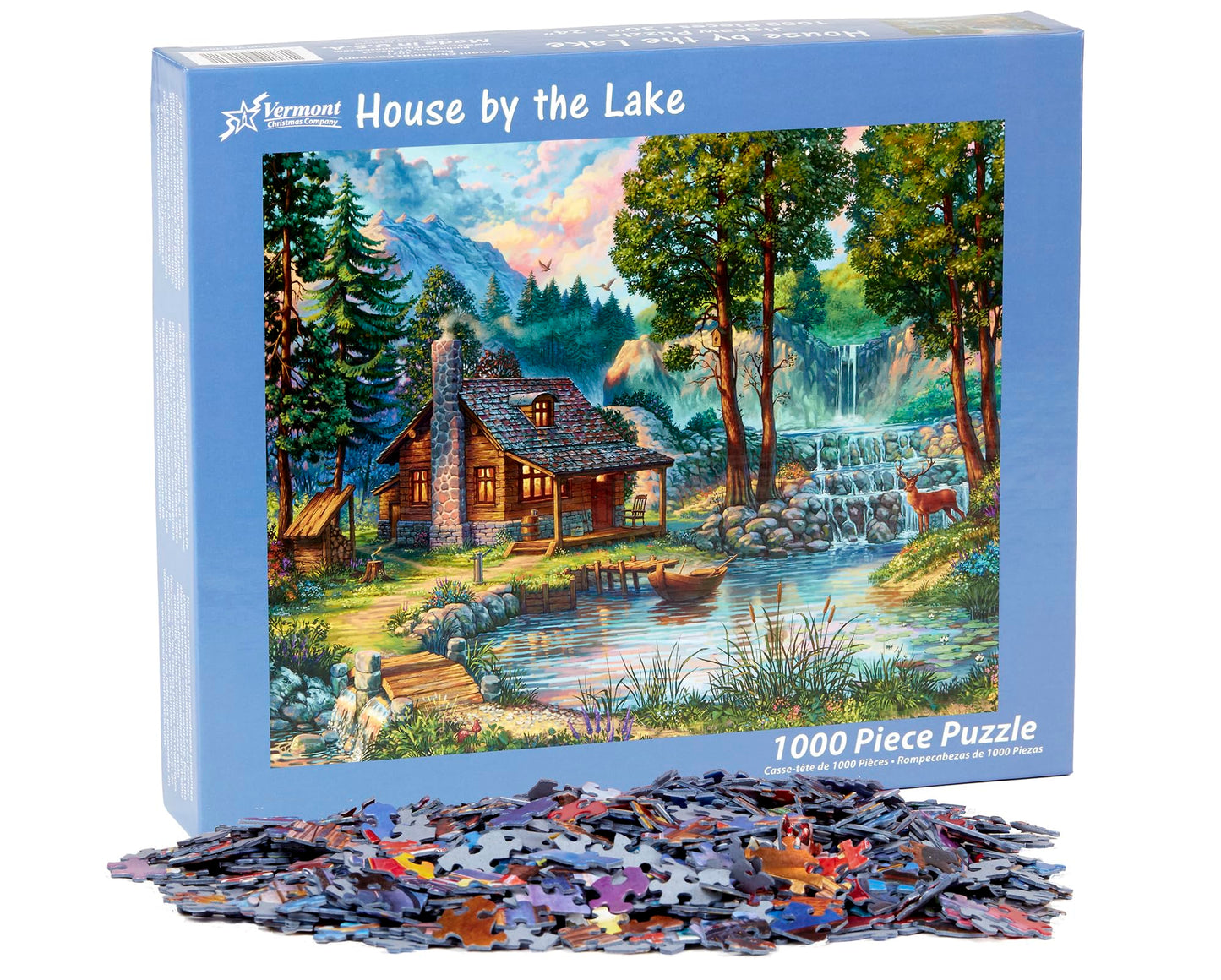 Vermont Christmas Company 1000 Piece Jigsaw Puzzle - House by The Lake, Puzzle Board