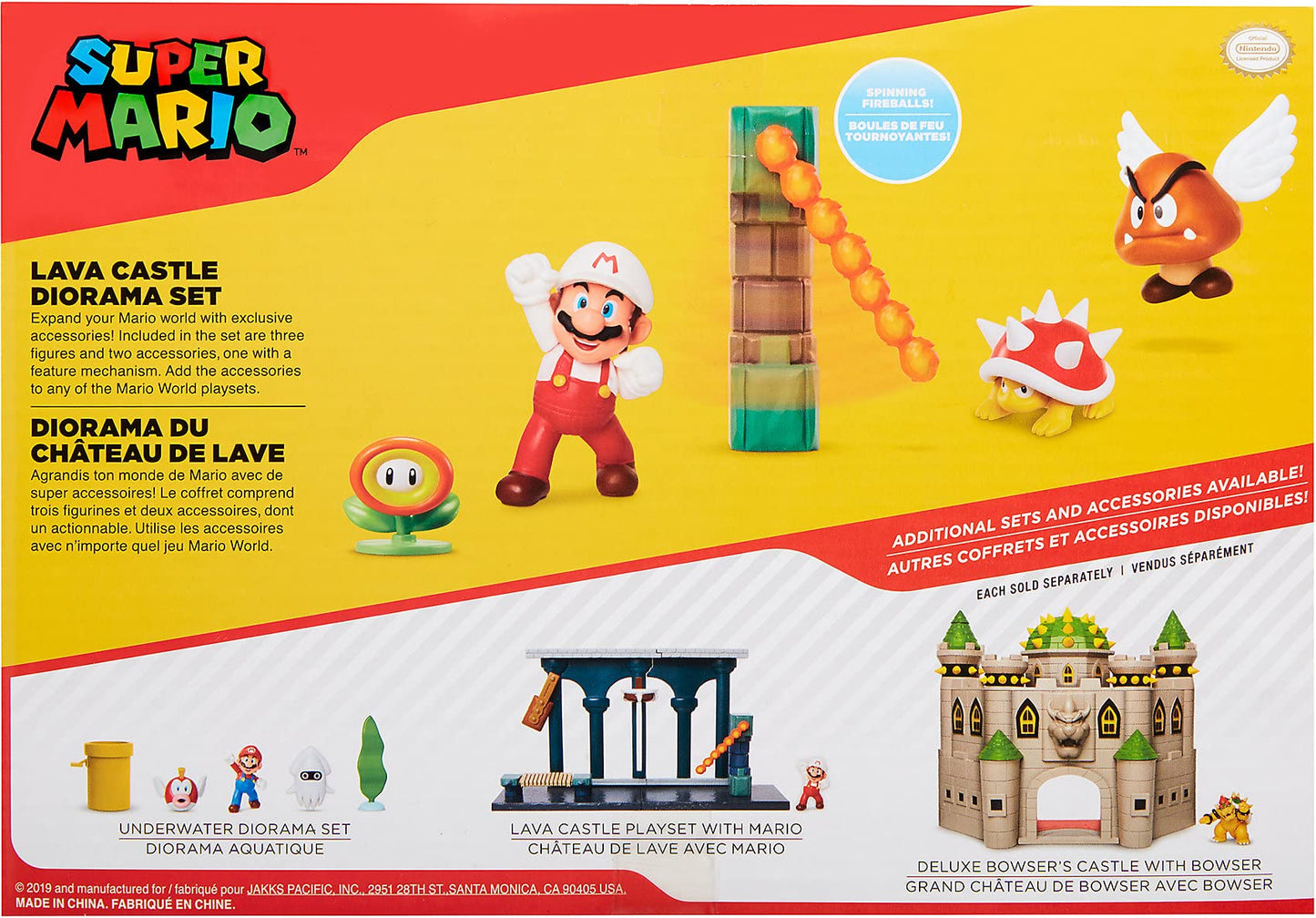 Nintendo Super Mario Lava Castle Diorama Play Set - Fire Mario, Spiny & Para Goomba - 2.5" Plastic Figure with Spinning Fireballs