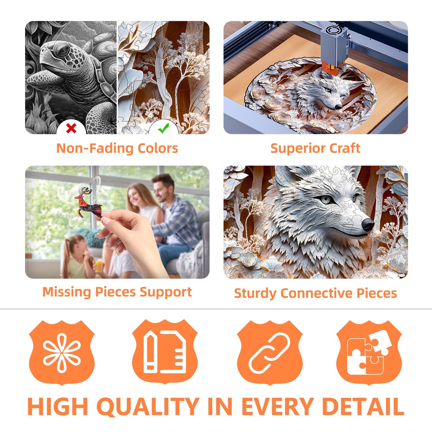 Wooden Puzzles for mature-themeds  Flat Puzzle with 3D Visual Effect  White Wolf Wooden Jigsaw Puzzles for mature-themeds 200 Piece  Unique Shape Wood Puzzles mature-themed  Wall Art Canvas Puzzle (M-11.4 * 11.4in)