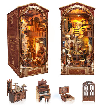Itefdtutne Book Nook Kit For Adults, Diy Miniature Dollhouse Booknook Kit With Led Light & Dust Baffle, 3D Wooden Bookshelf Puzz