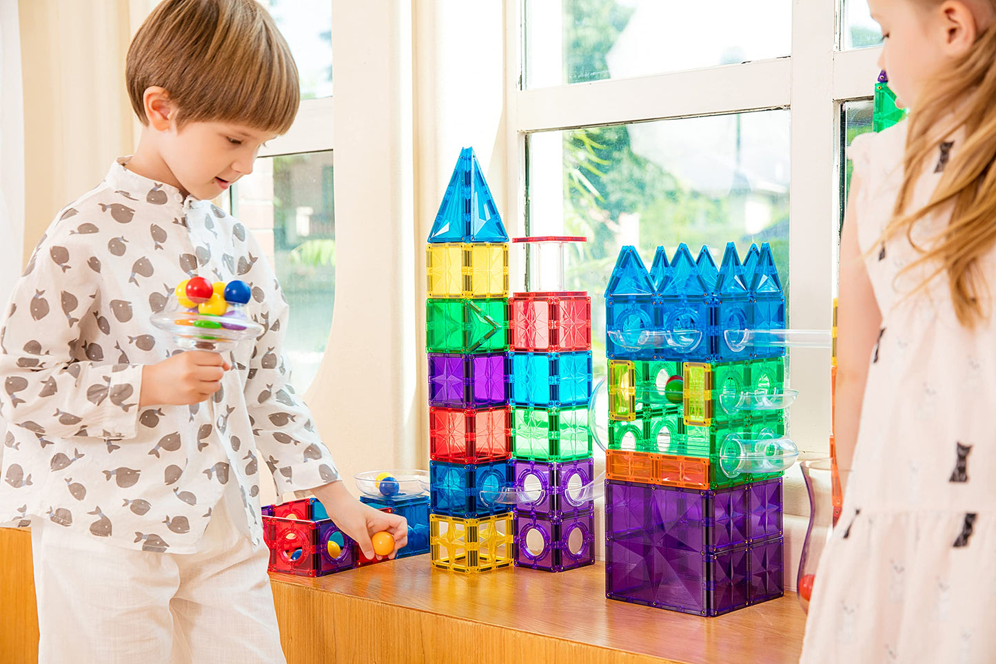 Megagontiles 120Pcs Premium Magnetic Tiles Marble Run|Magnet Tiles|Stem Authenticated|Magnetic Blocks|Magnetic Building Blocks|Magnets For Kids|Magnetic Tile Toy |Boys Girls Age 3 4 5 6 7 8