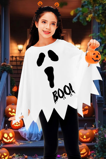AOBUTE Girls White Ghost Poncho Kids Halloween Cute Cloak Cape Clothes White