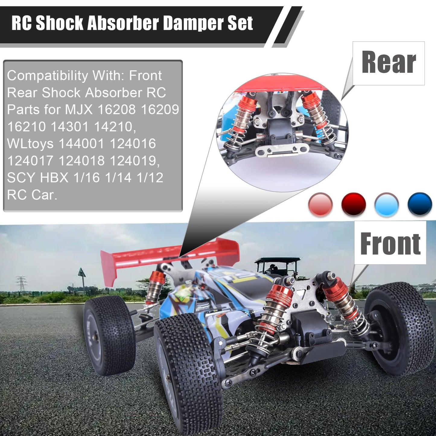 RcThjia Oiled Shocks Upgraded 66mm/72mm Aluminum Oil Shock Absorber Set for 1/12 1/14 1/16 RC Cars - Compatible with WLtoys 1440