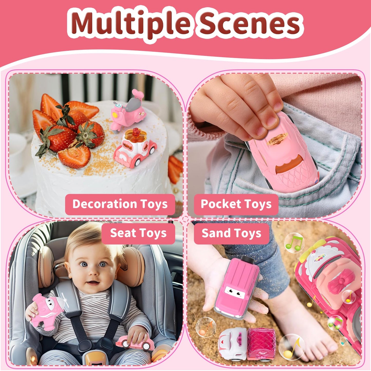 usrela Toddler Girl Truck Toys - 7-in-1 Pink Princess Car Transport Carrier, Friction Power, 13.07"x4.37"x6.46", Ideal for 2-