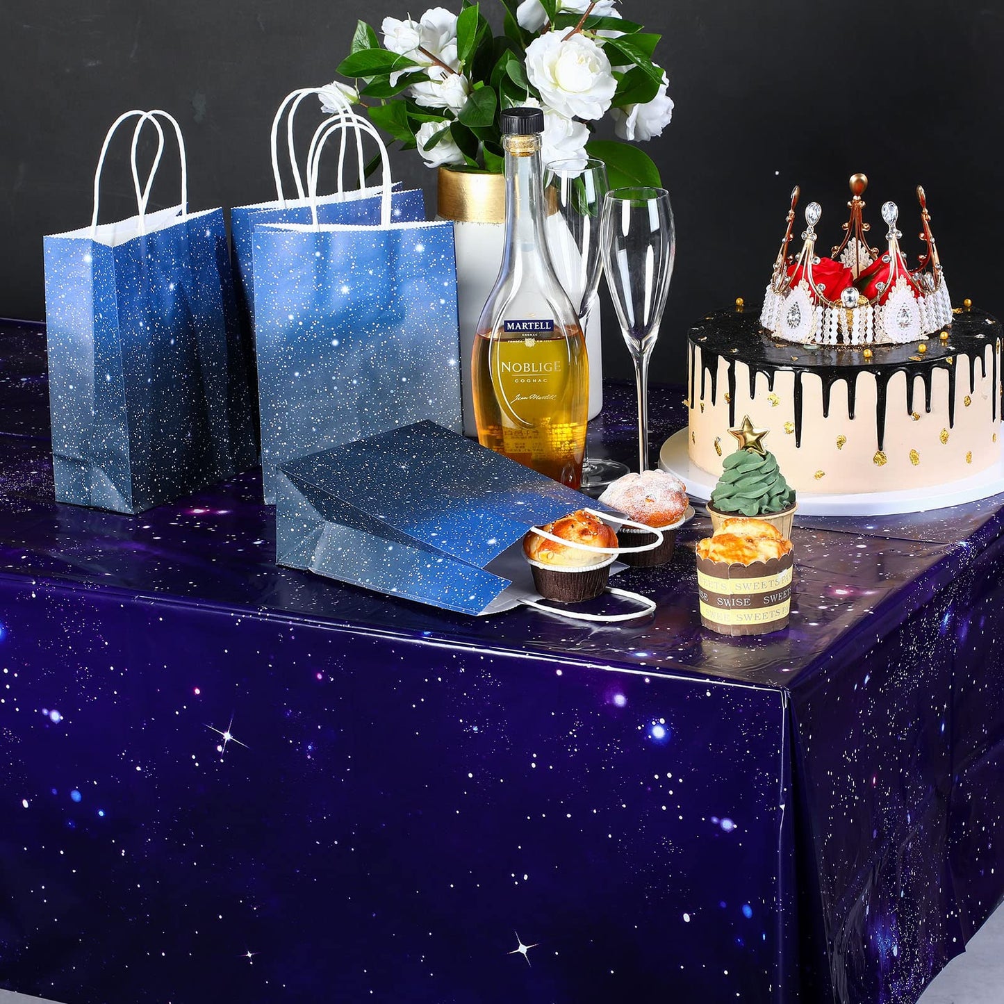 Tatuo 1 Pack Galaxy Plastic Table Cover Space Tablecloth Space Star Purple Nebula Rectangle Tablecloth Disposable Starry Night S