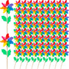 40 Pcs Rainbow Flower Pinwheels 9.84 Inch Plastic Colorful Windmills Garden Pinwheels Flower Wind Spinners With Wood Sticks For