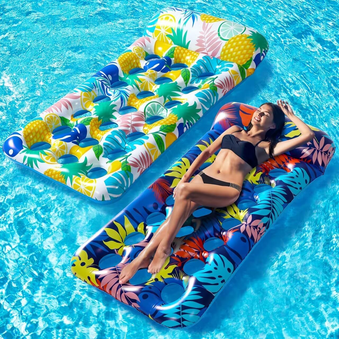Pool Floats Raft - 2 Pack Oversized Pool Floats Lounge mature-themed Size  71.65 x 34.3  Inflatable Pool Float with Headrest  Ultra-Comfort Cooling Inflatable Pool Floats for mature-themeds