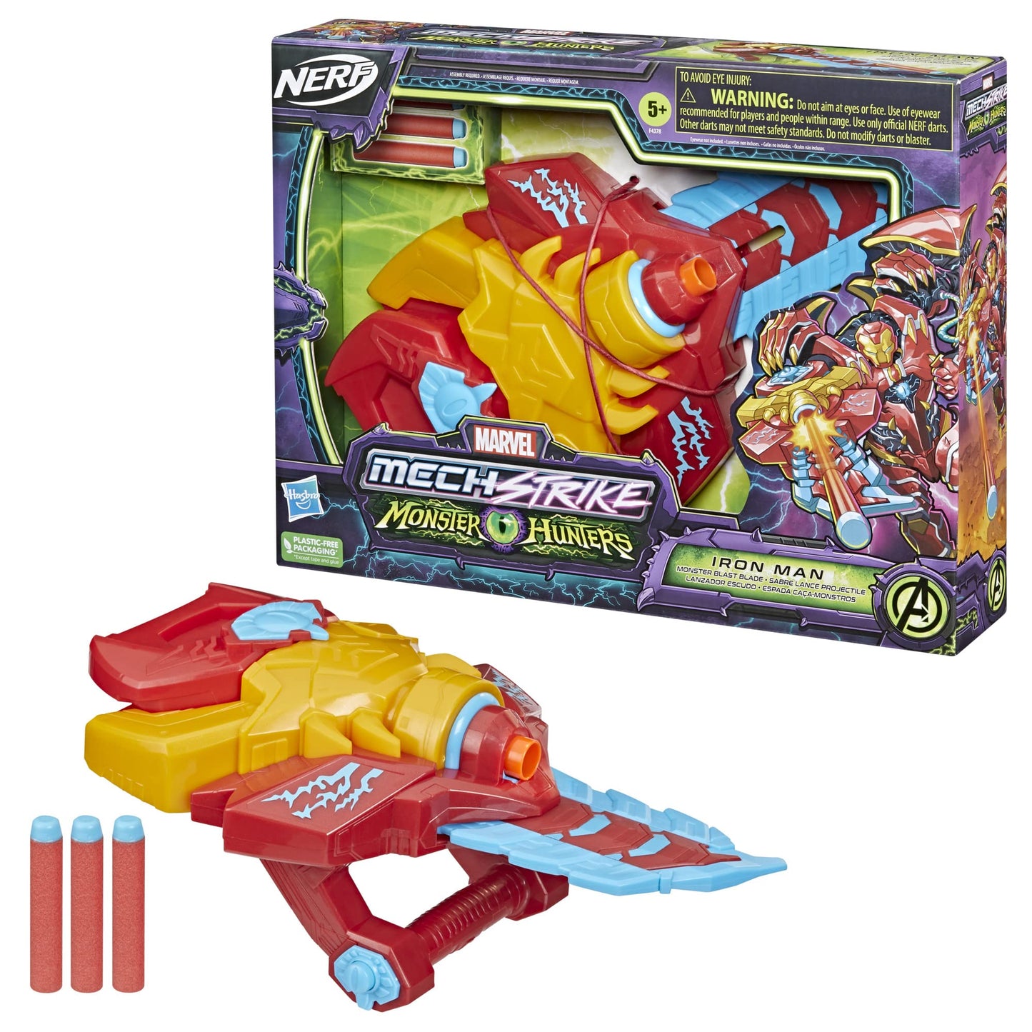 Marvel Avengers Mech Strike Monster Hunters Iron Man Monster Blast cutting edge Roleplay Toy with 3 NERF Darts  Toys for Kids Ages 5 and Up