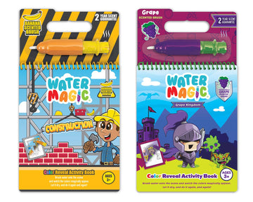 Water Magic - Scented Reusable Water Reveal Activity Books - No Mess, All Fun By Scentco (Grape Kingdom And Construction)
