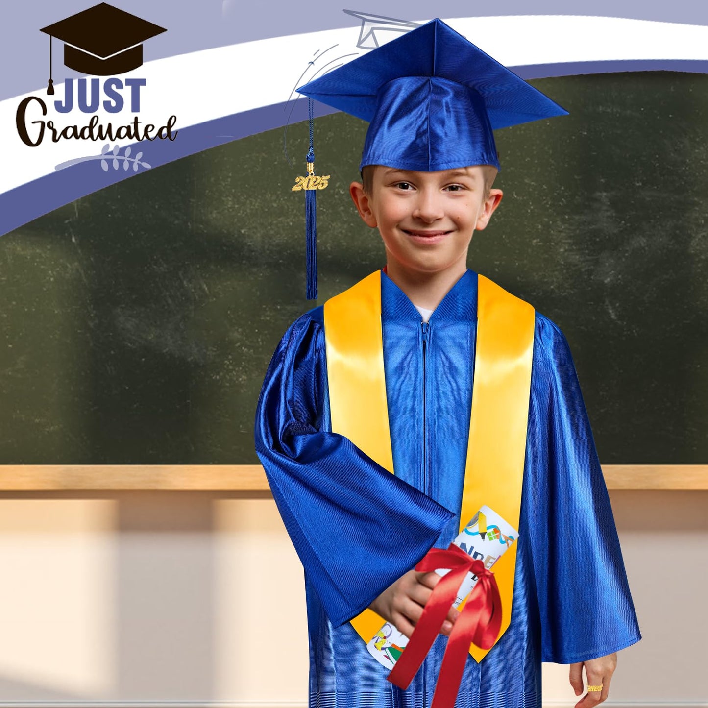 Mukum Kindergarten Graduation Cap and Gown Set with Tassel 2025 Charms Graduations Stoles for Kid Preschool Kindergarten