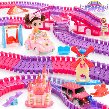 WethCorp Princess Toys: 258pcs Toys for 3 4 5 6 Year Old Girls Kids Car Track Toy Set with Doll Caslte Barbi Car 4 Year Old Girl