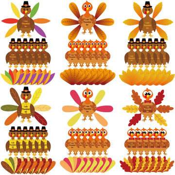 AmazingSpark 36 Sets 252 Pcs Thanksgiving Turkey Craft Kit Thanksgiving Crafts Turkey Paper Card Thankful Cards Decor with Glue 